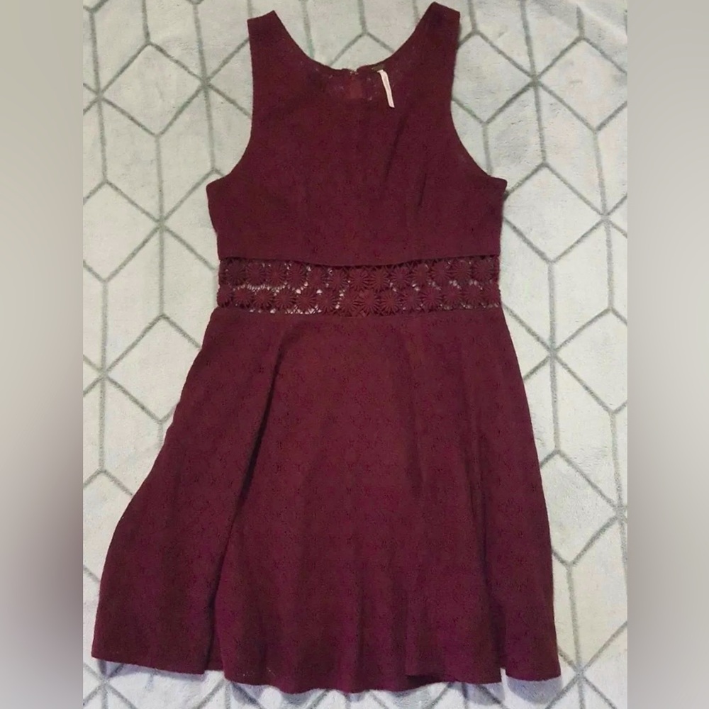 Free People Womens Dress Floral Peekaboo Waist Dress Maroon Size 2
